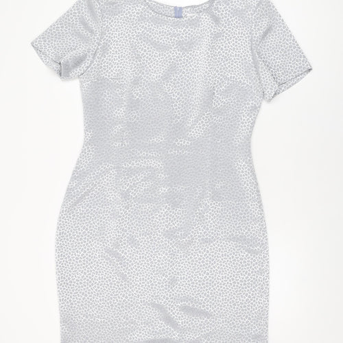 Satsuma Womens Grey Geometric Polyester Shift Size 14 Round Neck Zip
