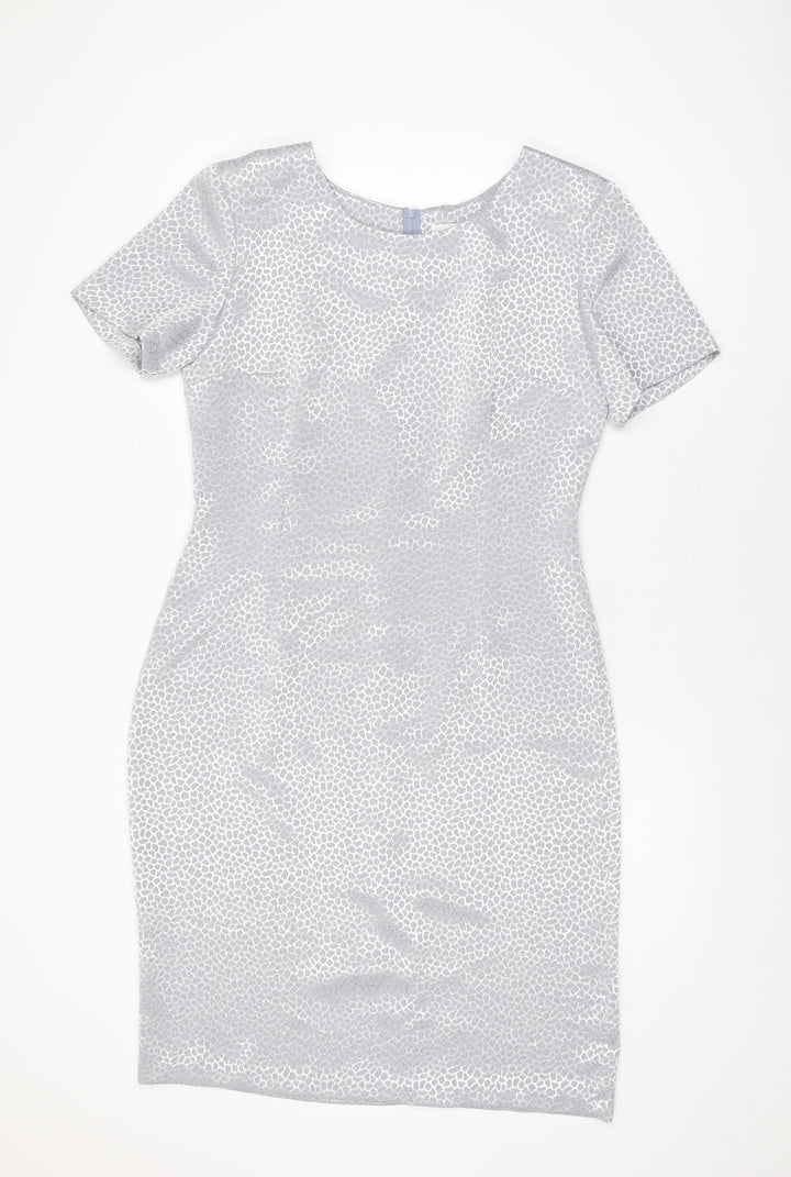Satsuma Womens Grey Geometric Polyester Shift Size 14 Round Neck Zip