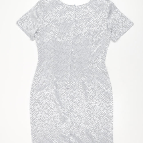 Satsuma Womens Grey Geometric Polyester Shift Size 14 Round Neck Zip