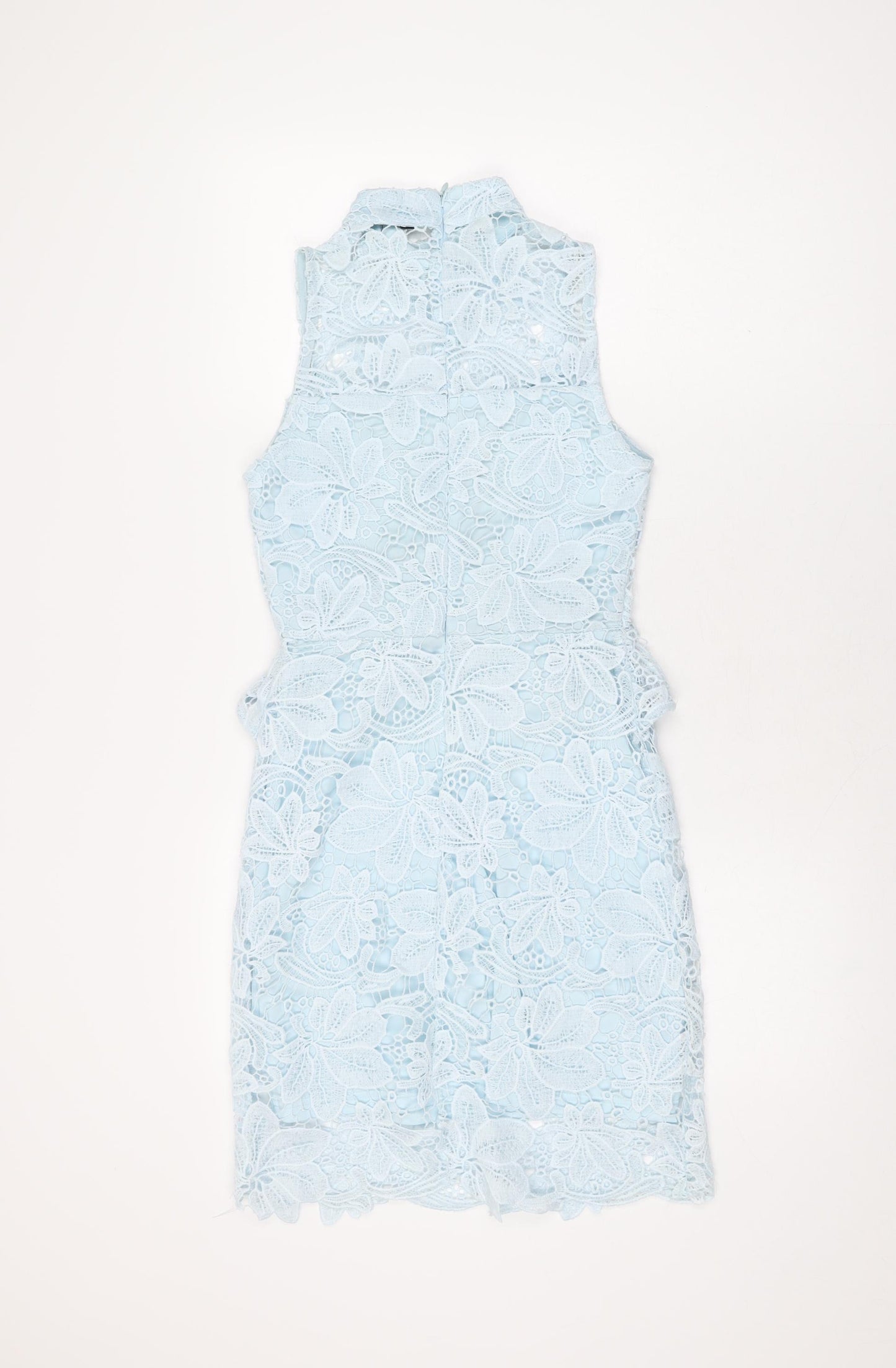 PRETTYLITTLETHING Womens Blue Floral Polyester Bodycon Size 8 High Neck Zip
