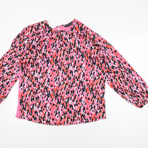 Marks and Spencer Womens Pink Geometric Polyester Basic Blouse Size 8 Round Neck