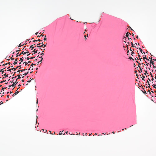 Marks and Spencer Womens Pink Geometric Polyester Basic Blouse Size 8 Round Neck