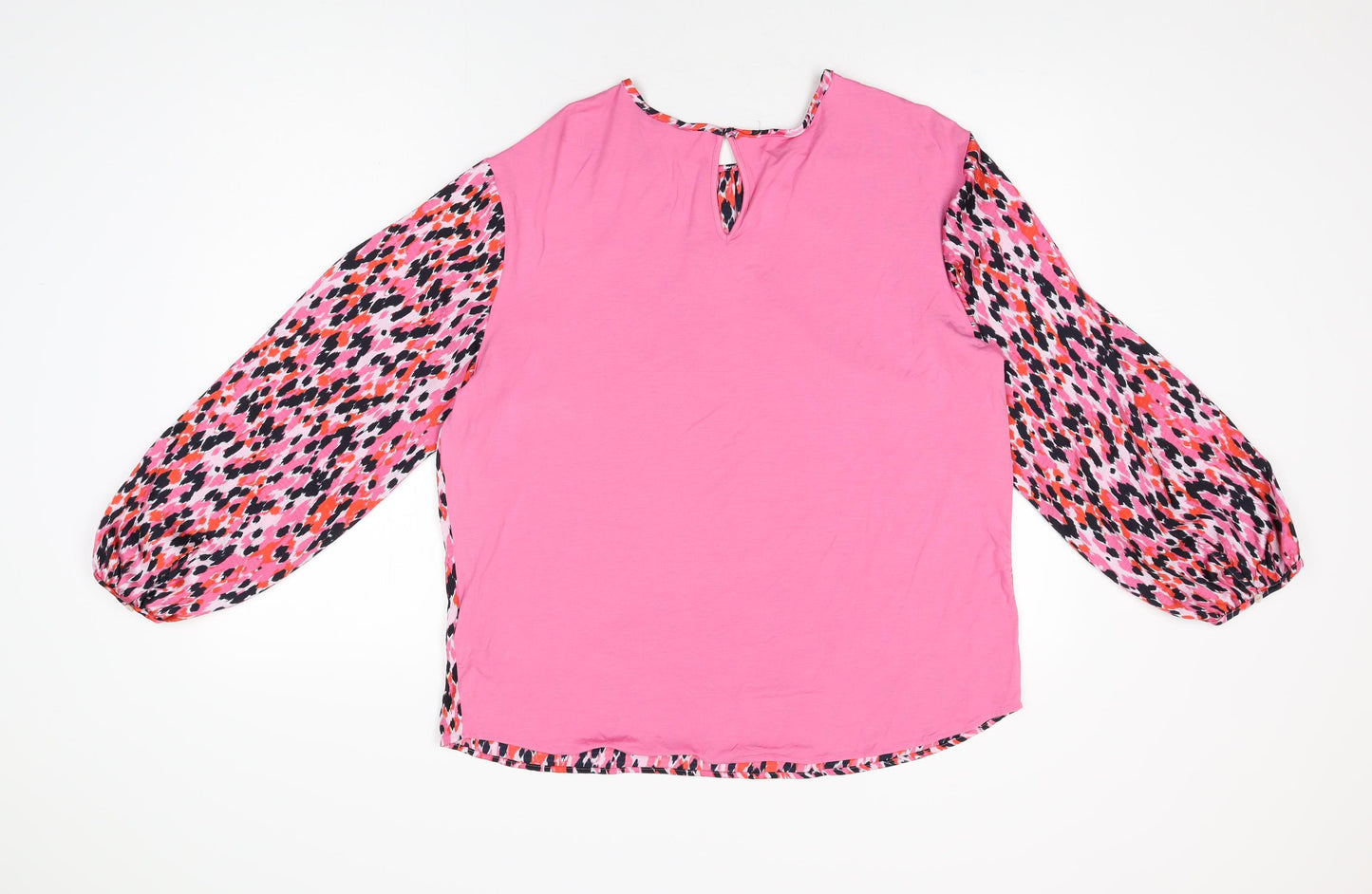 Marks and Spencer Womens Pink Geometric Polyester Basic Blouse Size 8 Round Neck