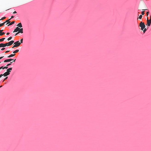 Marks and Spencer Womens Pink Geometric Polyester Basic Blouse Size 8 Round Neck