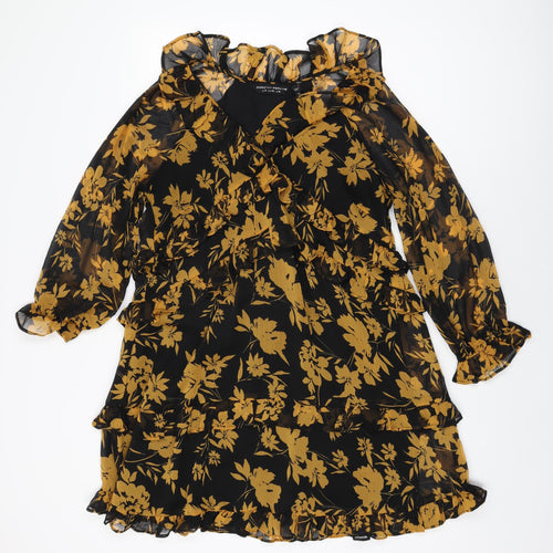 Dorothy Perkins Womens Black Floral Polyester Shift Size 12 V-Neck Pullover