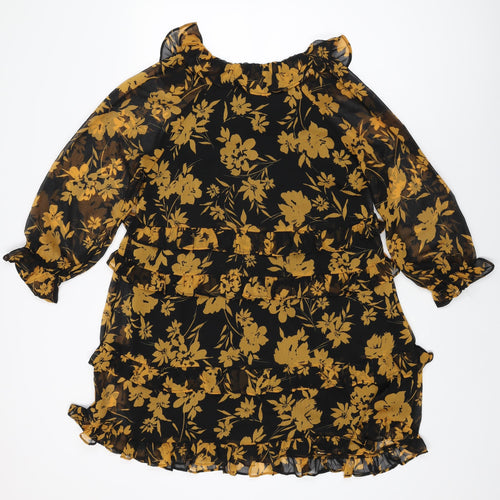 Dorothy Perkins Womens Black Floral Polyester Shift Size 12 V-Neck Pullover