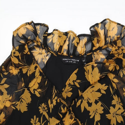 Dorothy Perkins Womens Black Floral Polyester Shift Size 12 V-Neck Pullover