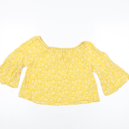 Marks and Spencer Girls Yellow Floral Viscose Basic T-Shirt Size 9-10 Years Off the Shoulder Pullover