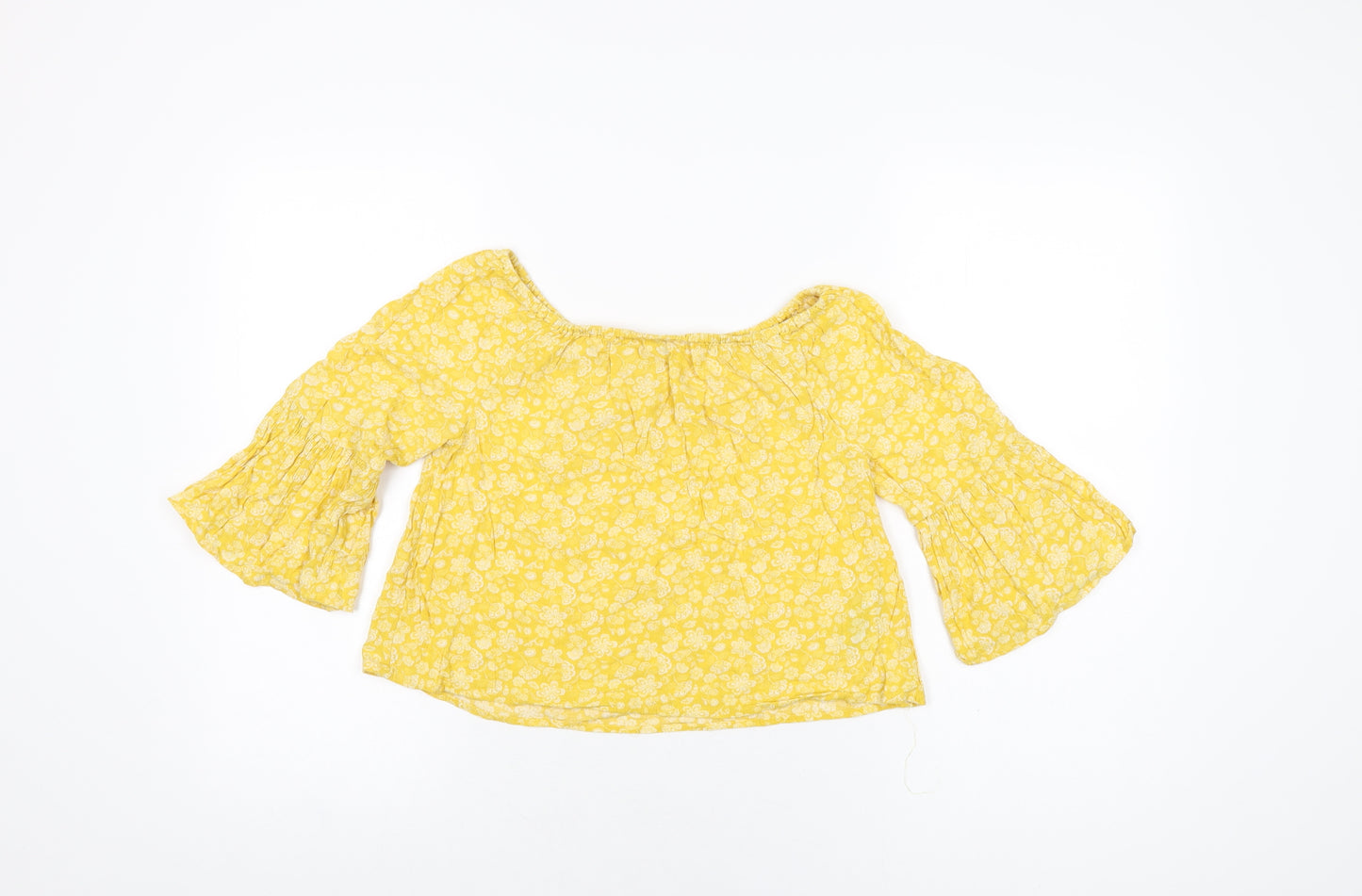 Marks and Spencer Girls Yellow Floral Viscose Basic T-Shirt Size 9-10 Years Off the Shoulder Pullover