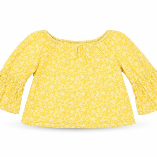 Marks and Spencer Girls Yellow Floral Viscose Basic T-Shirt Size 9-10 Years Off the Shoulder Pullover