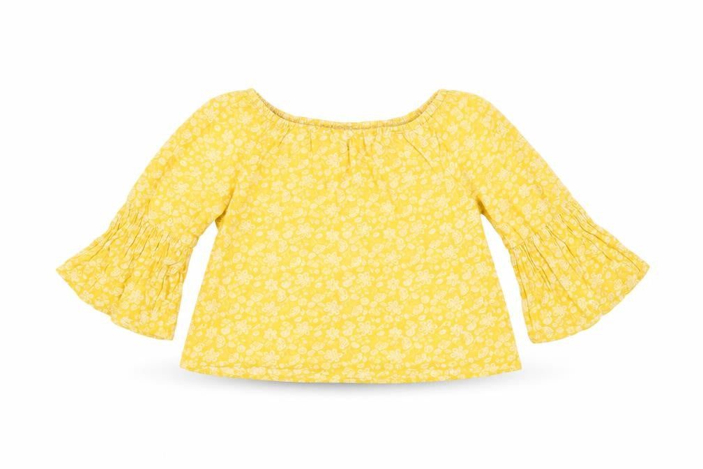 Marks and Spencer Girls Yellow Floral Viscose Basic T-Shirt Size 9-10 Years Off the Shoulder Pullover