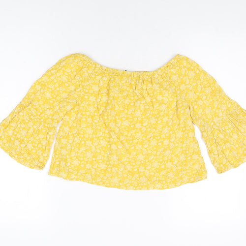 Marks and Spencer Girls Yellow Floral Viscose Basic T-Shirt Size 9-10 Years Off the Shoulder Pullover