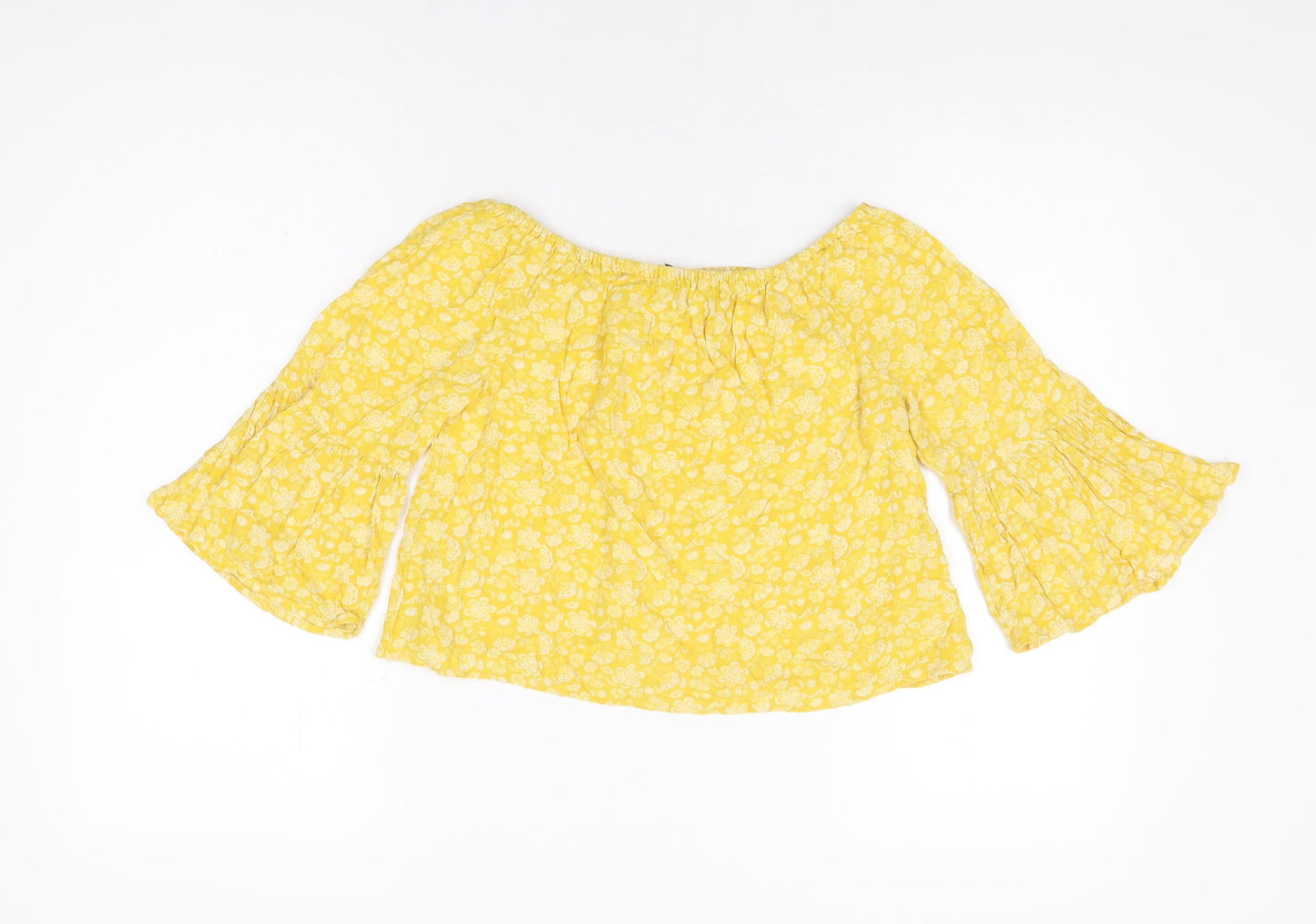 Marks and Spencer Girls Yellow Floral Viscose Basic T-Shirt Size 9-10 Years Off the Shoulder Pullover