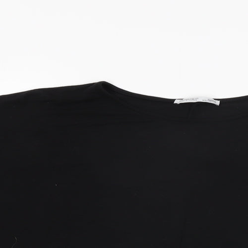 Zara Womens Black Viscose Basic T-Shirt Size S Round Neck
