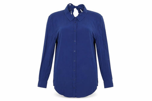 Front view of Sandwich women’s blue viscose basic button-up, size UK 10, collared