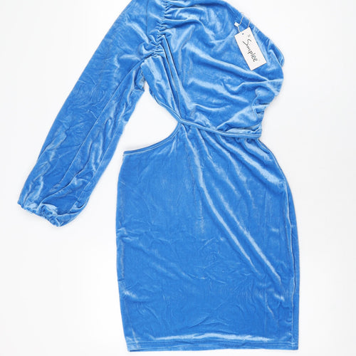 Simplee Womens Blue Polyester Mini Size M One Shoulder Pullover