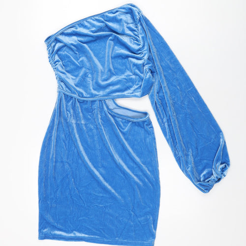 Simplee Womens Blue Polyester Mini Size M One Shoulder Pullover