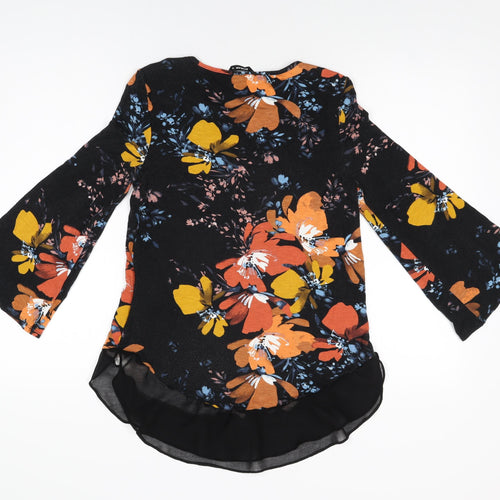 Roman Womens Black Floral Viscose Basic T-Shirt Size 10 Round Neck