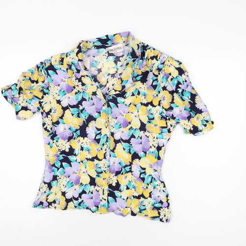 Richards Womens Blue Floral Viscose Basic Button-Up Size 14 Collared