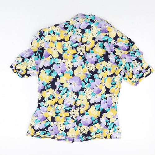 Richards Womens Blue Floral Viscose Basic Button-Up Size 14 Collared