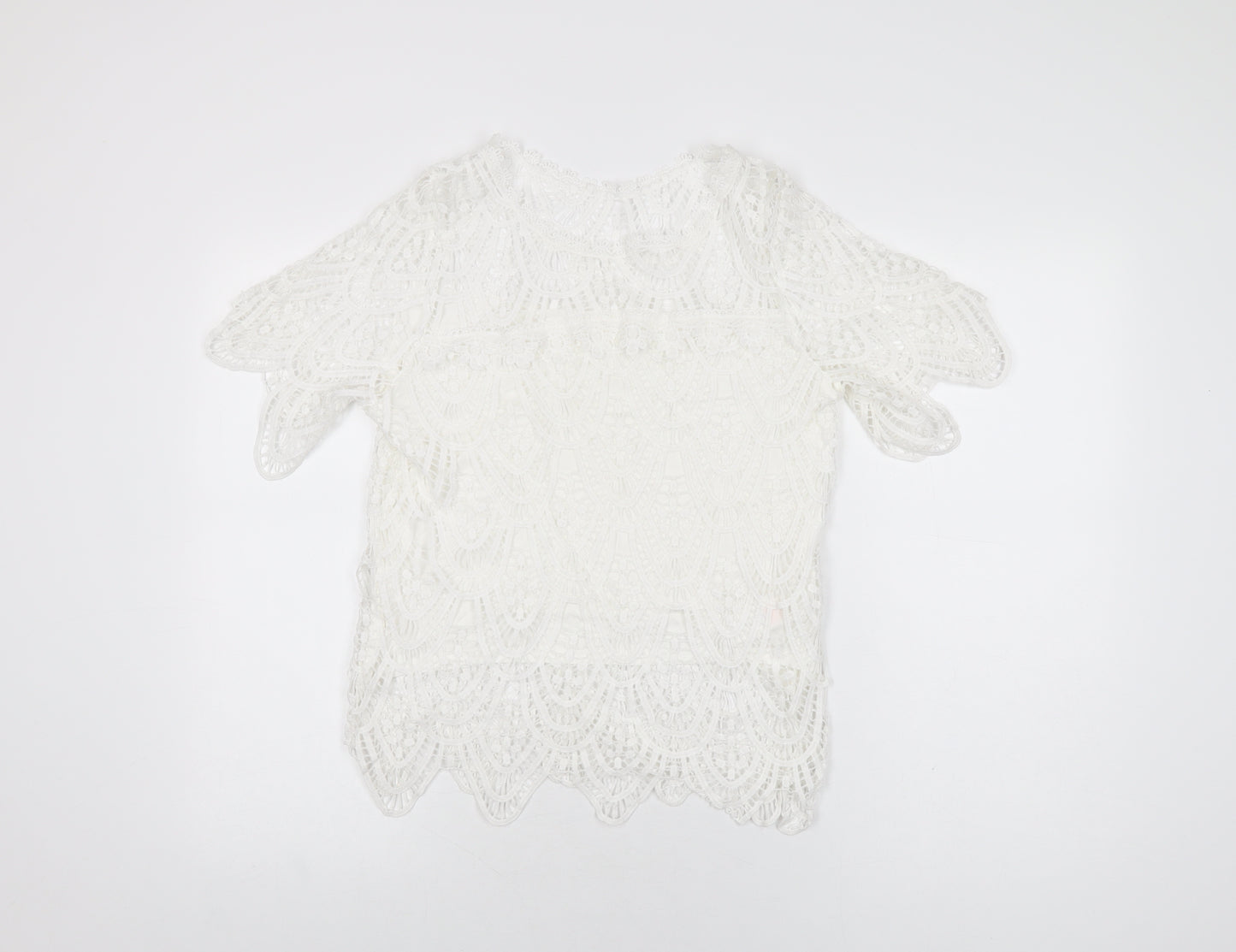 New Look Womens White Geometric Polyester Basic T-Shirt Size 12 Round Neck
