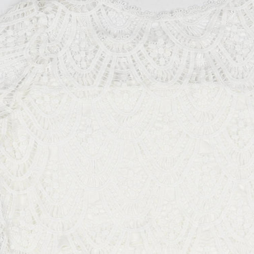 New Look Womens White Geometric Polyester Basic T-Shirt Size 12 Round Neck
