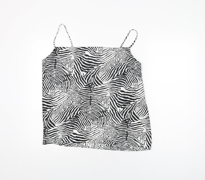River Island Womens White Geometric Polyester Camisole T-Shirt Size 12 Square Neck