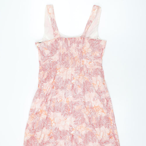 Fat Face Womens Pink Floral Cotton Skater Dress Size 12 Scoop Neck Zip