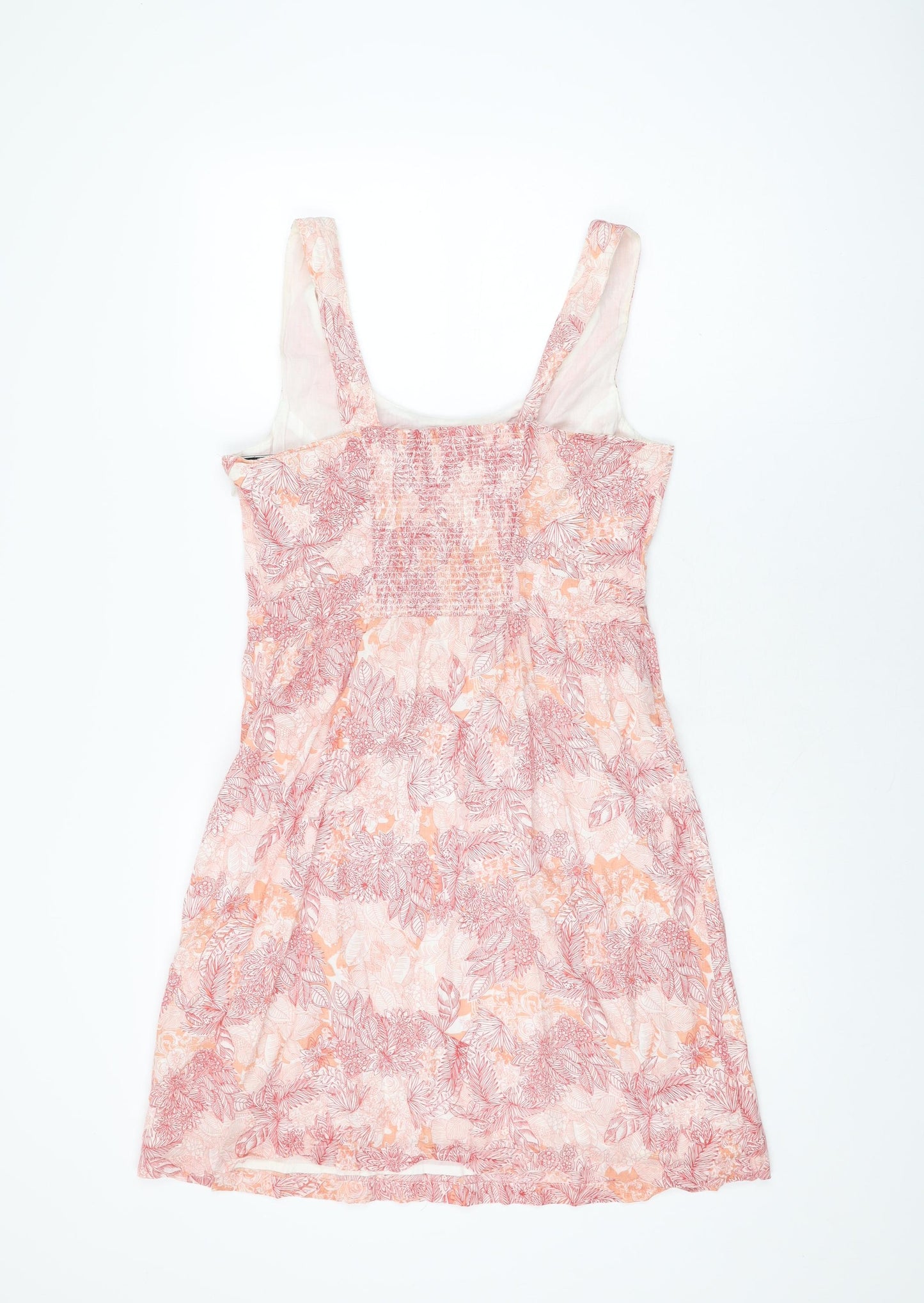 Fat Face Womens Pink Floral Cotton Skater Dress Size 12 Scoop Neck Zip