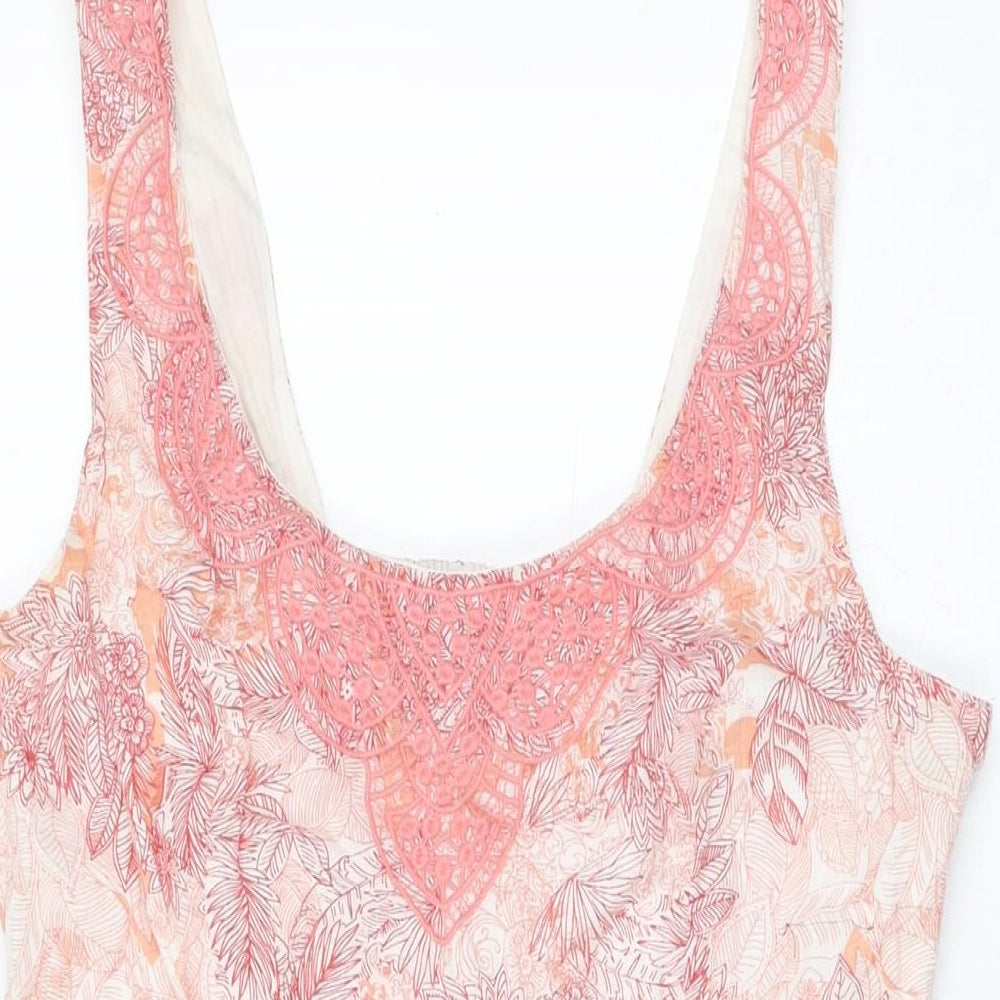 Fat Face Womens Pink Floral Cotton Skater Dress Size 12 Scoop Neck Zip