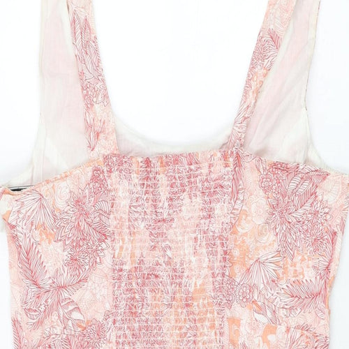 Fat Face Womens Pink Floral Cotton Skater Dress Size 12 Scoop Neck Zip