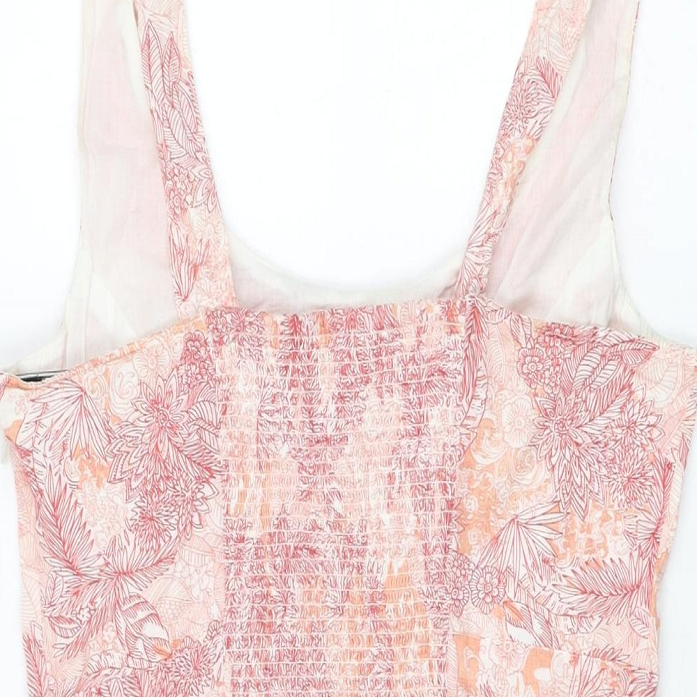 Fat Face Womens Pink Floral Cotton Skater Dress Size 12 Scoop Neck Zip