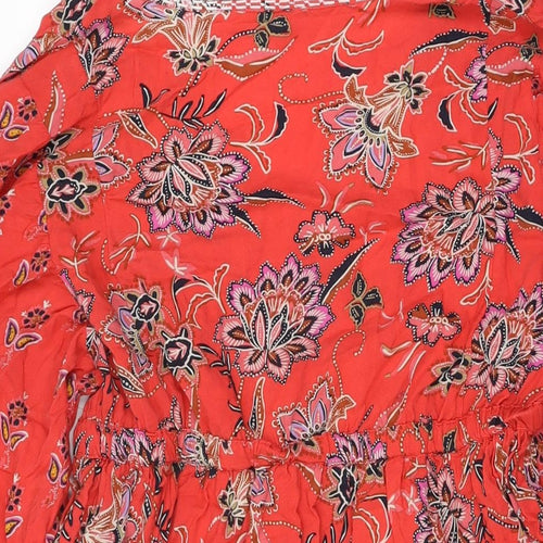 Monsoon Womens Red Floral Viscose Shift Size M V-Neck Drawstring