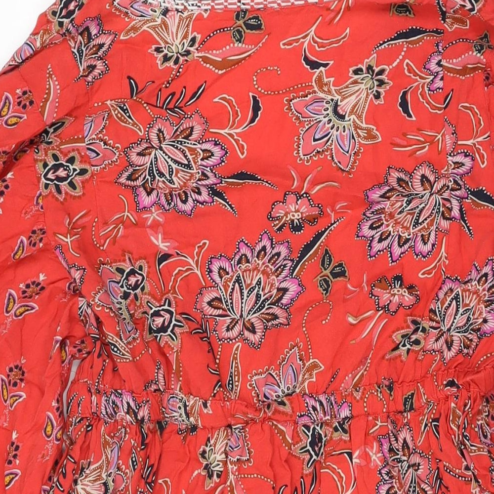 Monsoon Womens Red Floral Viscose Shift Size M V-Neck Drawstring