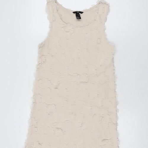 H&M Womens Beige Floral Polyester Mini Size XS Scoop Neck Pullover