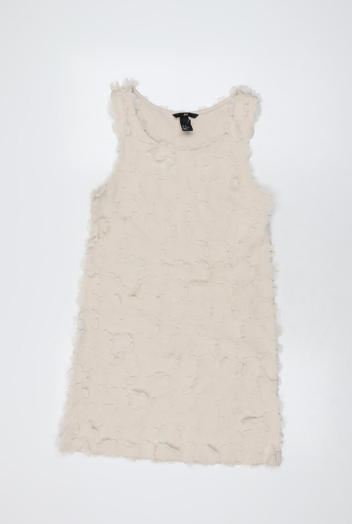 H&M Womens Beige Floral Polyester Mini Size XS Scoop Neck Pullover