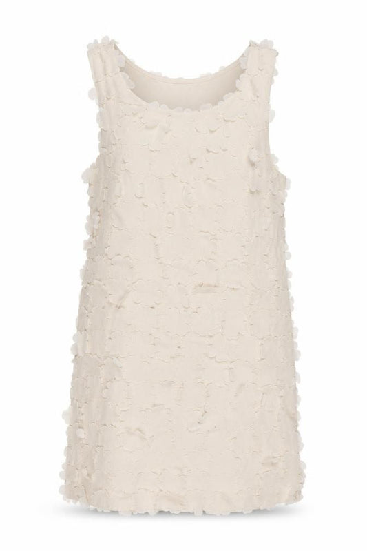 Front view of H&M women’s beige floral polyester mini, size XS, scoop neck pullover