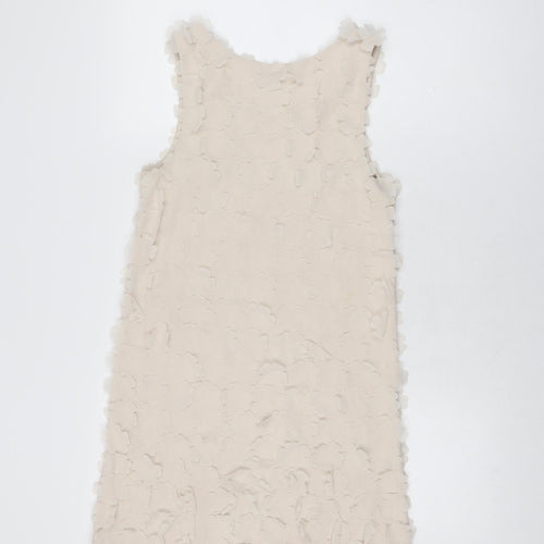 H&M Womens Beige Floral Polyester Mini Size XS Scoop Neck Pullover