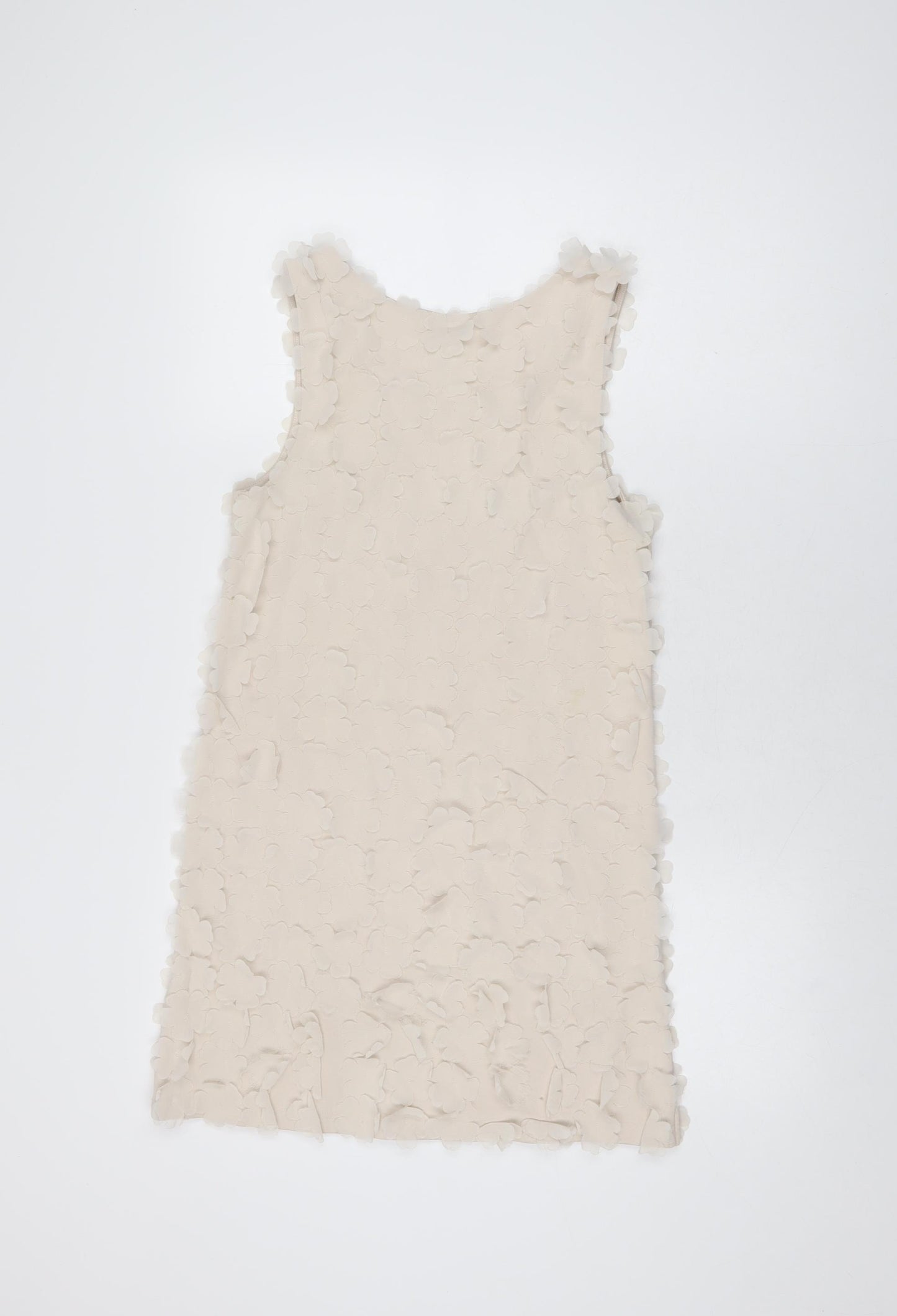 H&M Womens Beige Floral Polyester Mini Size XS Scoop Neck Pullover
