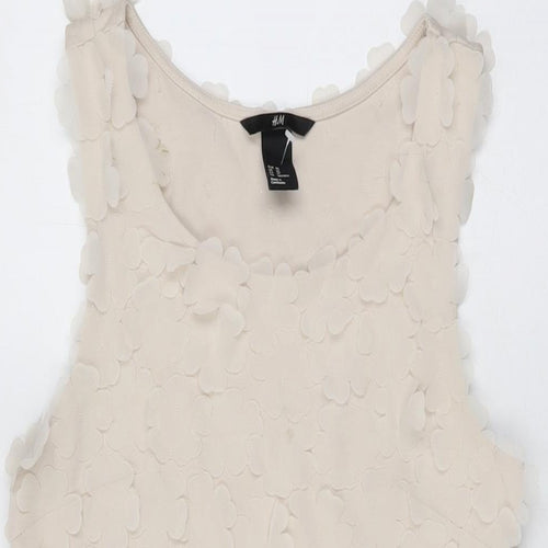 H&M Womens Beige Floral Polyester Mini Size XS Scoop Neck Pullover