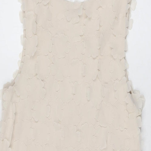 H&M Womens Beige Floral Polyester Mini Size XS Scoop Neck Pullover