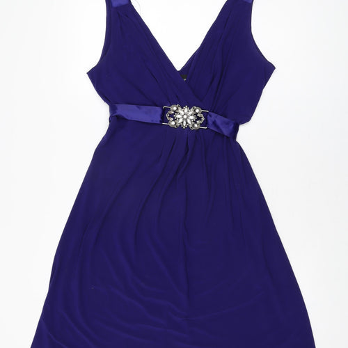 Scarlett Nite Womens Blue Polyester A-Line Size 10 V-Neck Tie