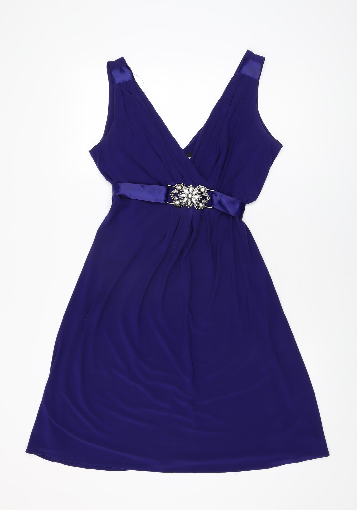 Scarlett Nite Womens Blue Polyester A-Line Size 10 V-Neck Tie