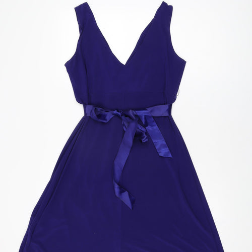 Scarlett Nite Womens Blue Polyester A-Line Size 10 V-Neck Tie