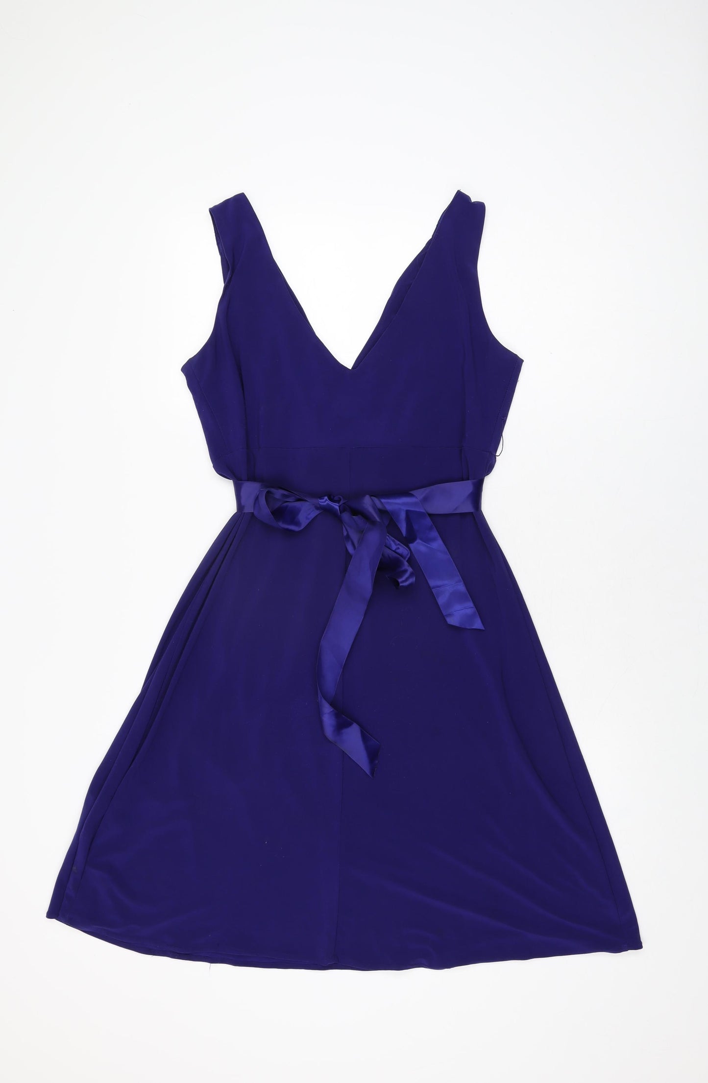 Scarlett Nite Womens Blue Polyester A-Line Size 10 V-Neck Tie
