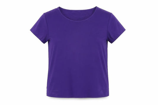 Front view of St Michael women’s purple polyester basic t-shirt, size UK 12, round neck