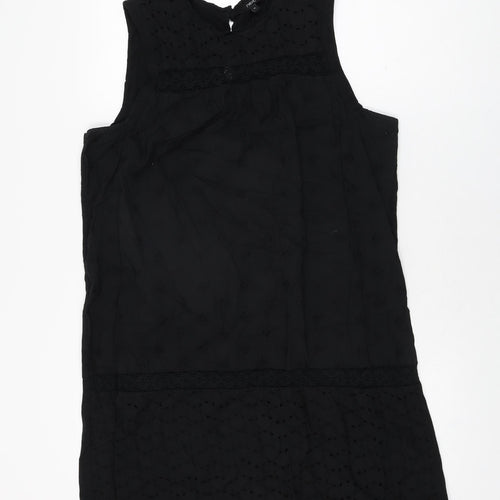 NEXT Womens Black Floral Cotton Shift Size 14 Round Neck Button