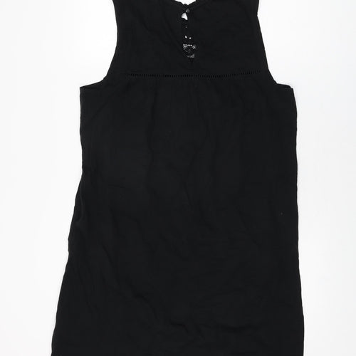 NEXT Womens Black Floral Cotton Shift Size 14 Round Neck Button