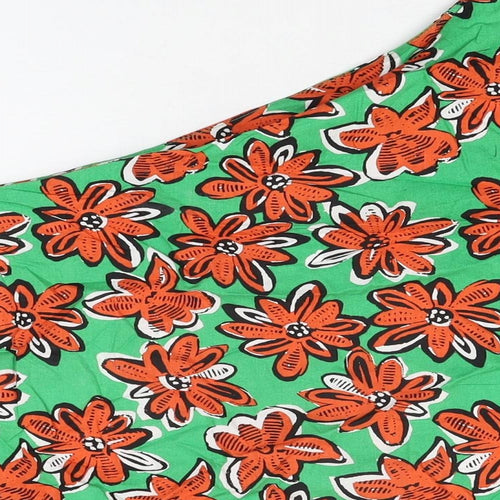 Warehouse Womens Green Floral Cotton Basic T-Shirt Size 12 One Shoulder