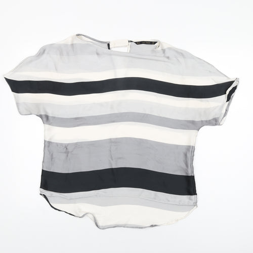 Zara Womens Grey Striped Polyester Basic Blouse Size M Round Neck